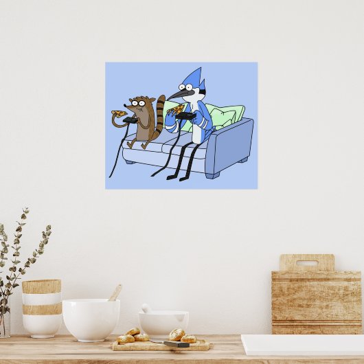 Mordecai und Rigby Pizza and Video Games Poster (Küche)