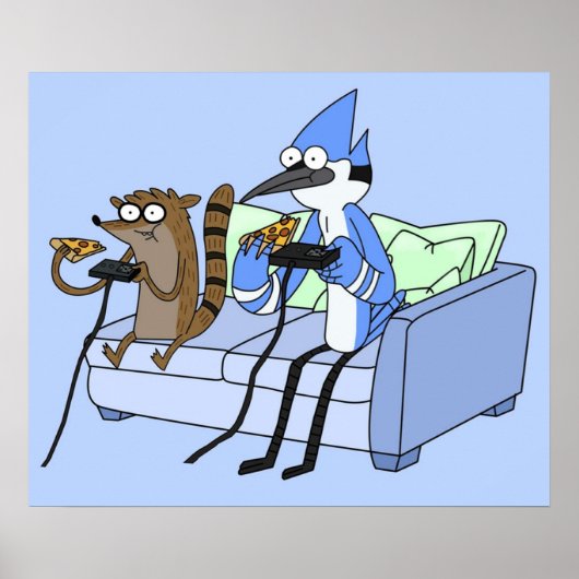 Mordecai und Rigby Pizza and Video Games Poster (Vorne)