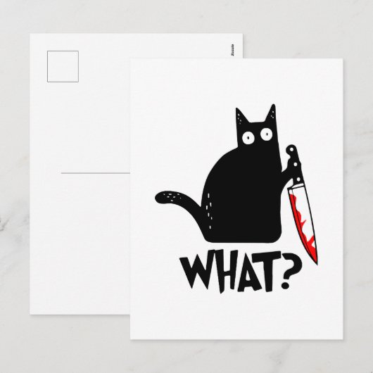 Mörderische Katze mit Messer Feiertagspostkarte (Vorne/Hinten)