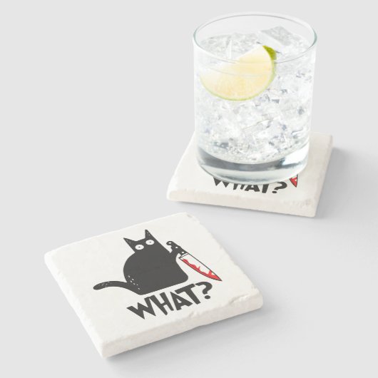 Mörderische Katze mit Messer Steinuntersetzer (Seitenansicht)