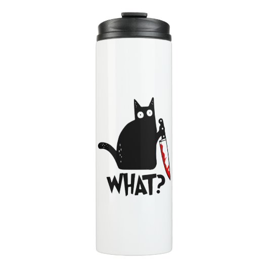 Mörderische Katze mit Messer Thermosbecher (Vorderseite)