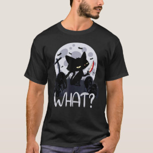 Mörderische Katze mit Messer Was Halloween-Katze T-Shirt