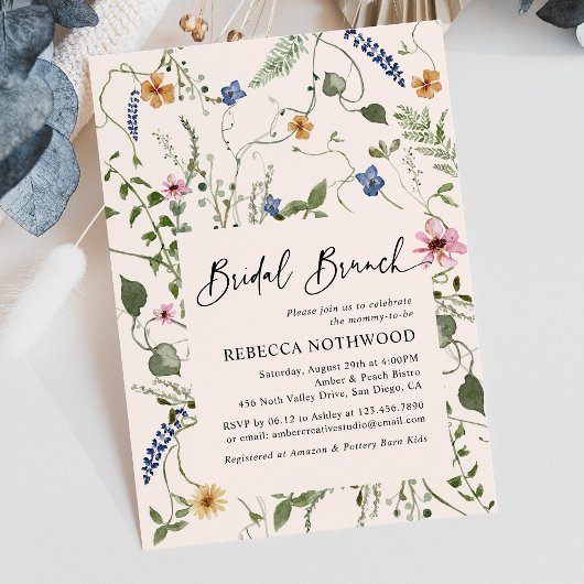 Mordern Boho Wildblumen Bridal Brunch Dusche Einladung