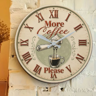 More Coffee Please Vintage Espresso Bar Farmhouse Große Wanduhr