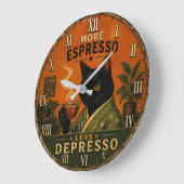 More Espresso Less Depresso Cat Große Wanduhr (Winkel)