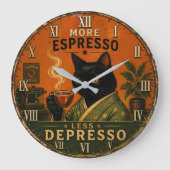 More Espresso Less Depresso Cat Große Wanduhr (Vorderseite)