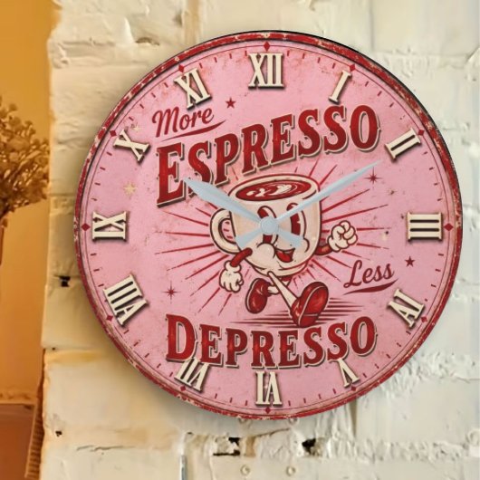 More Espresso Less Depresso Große Wanduhr