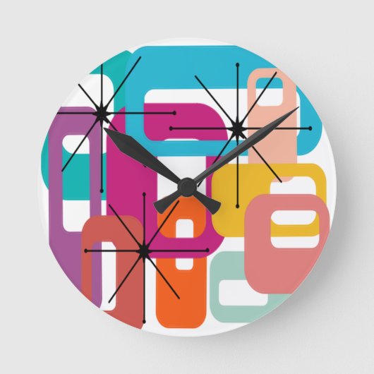 More Rectangles and Starbursts Runde Wanduhr (Vorderseite)