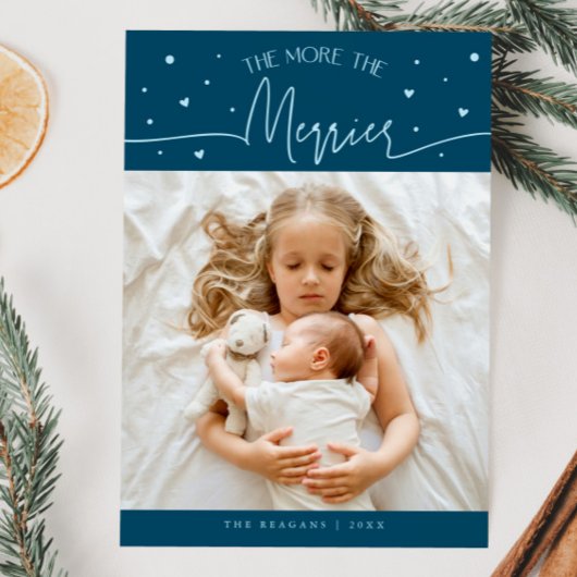 More The Merrier Christmas Teal Photo Birth  Ankündigung