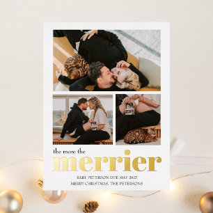 More the merrier Pregnancy Announcement Christmas Folie Einladungspostkarte