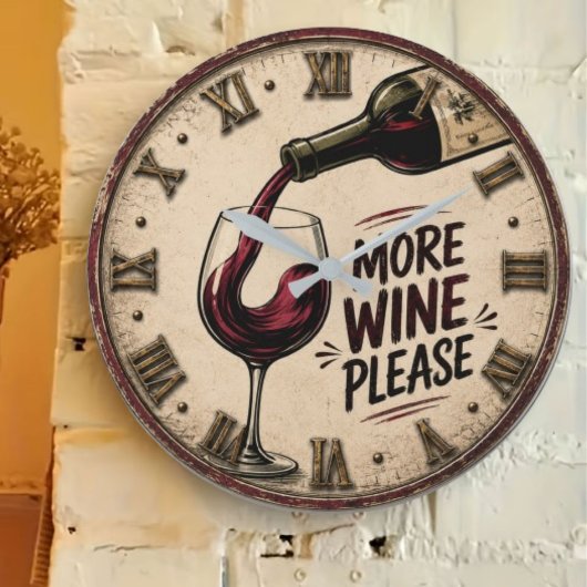 More Wine Please Rustic Home Bar Große Wanduhr