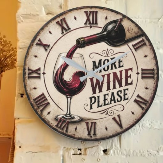 More Wine Please Rustic Vineyard Home Bar Große Wanduhr