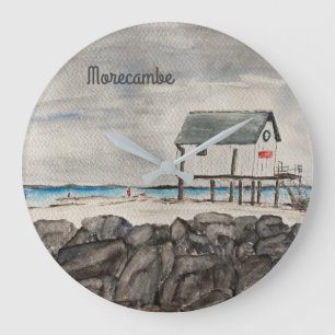 Morecambe Beach Hut Lancashire Badeort Große Wanduhr
