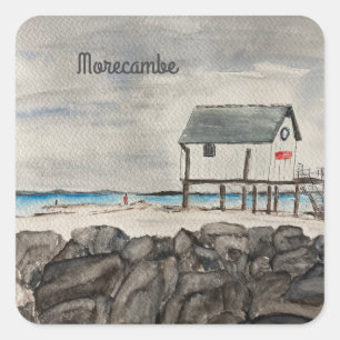 Morecambe Beach Hut Lancashire Badeort Quadratischer Aufkleber