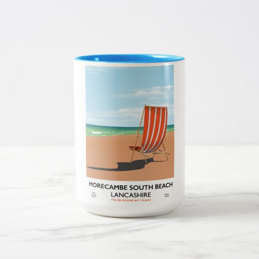 Morecambe South Beach Lancashire Seebadeposter Zweifarbige Tasse (Mittel)