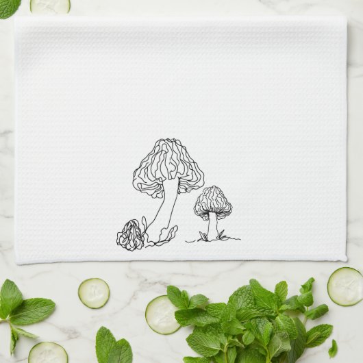 Morel Foraged Mushrooms | Entwurf der handgezeichn Geschirrtuch (Gefaltet)
