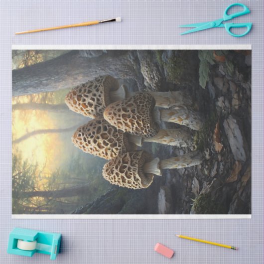 Morel Fungus Mushrooms Illustration Decoupage Seidenpapier (Basteln)