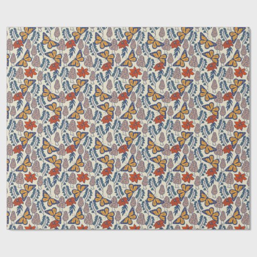 Morel Mushroom & Monarch Butterfly Packpapier (Flach)