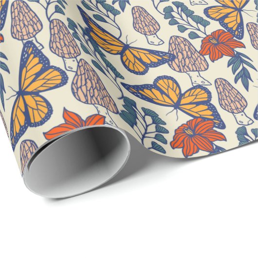 Morel Mushroom & Monarch Butterfly Packpapier (Rolleneckpunkt)