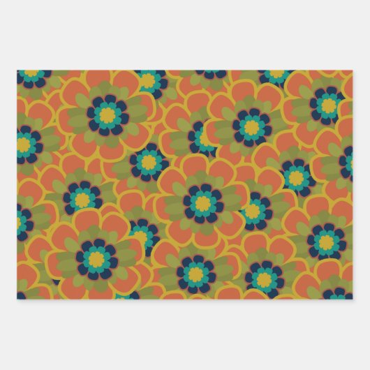 Morelia Blume Retro Floral Pattern Geschenkpapier Set (Vorderseite 2)