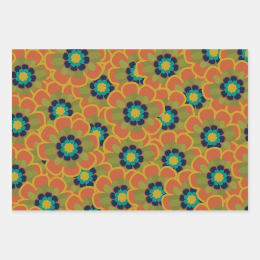 Morelia Blume Retro Floral Pattern Geschenkpapier Set (Vorderseite)