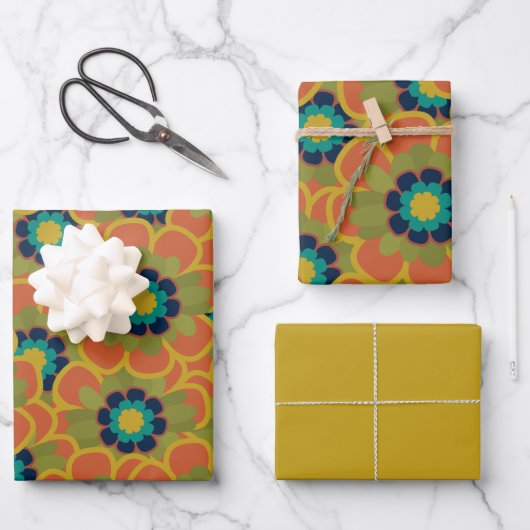 Morelia Blume Retro Floral Pattern Geschenkpapier Set (Vorderseite)
