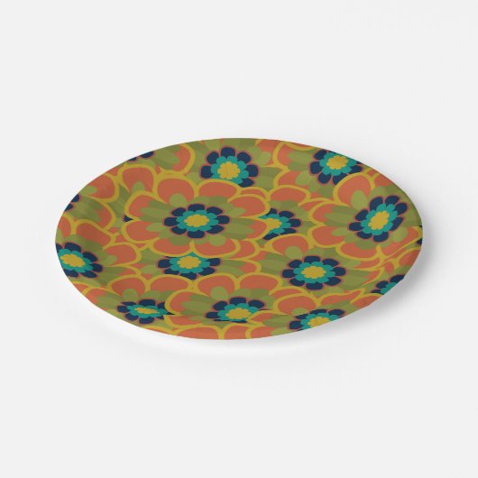 Morelia Retro Blumenmuster Burnt Orange Pappteller (Schrägansicht)