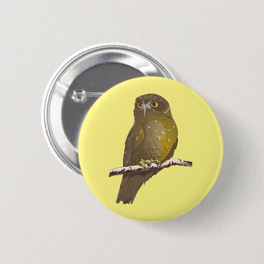 Morepork RURU NZ bird Button (Vorne & Hinten)