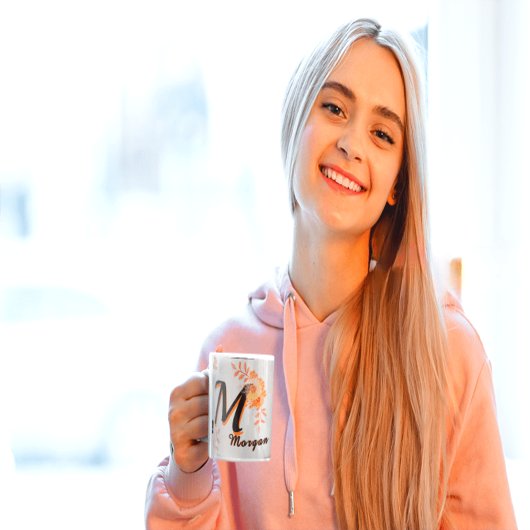  Morgan name Mug &golden flower.Letter M-writ u na Tasse