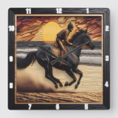 Morgan Sand Race: Holzgebranntes Kunsthandwerk Quadratische Wanduhr (Vorderseite)