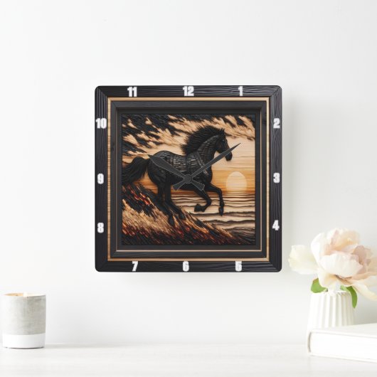 Morgan Shore Sprint: Textured Burned Style Quadratische Wanduhr (Zuhause)