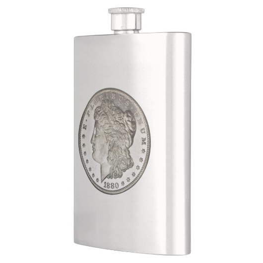 Morgan Silver Dollar Image auf Flask Flachmann (Links)
