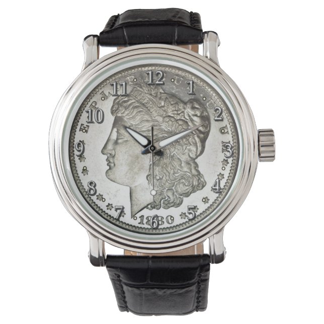 Morgan Silver Dollar Image on Watch mit Zahlen Armbanduhr (Vorderseite)