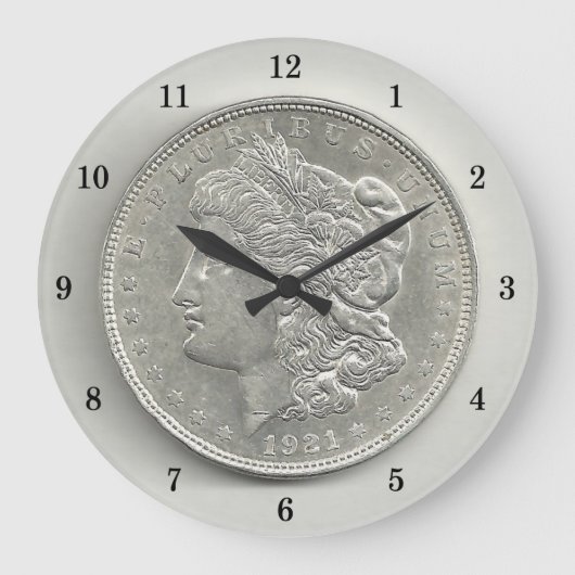 Morgan Silver Dollar Wall Clock 1921 Große Wanduhr (Vorderseite)