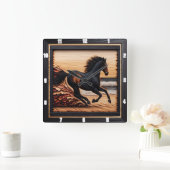 Morgan Tide Gallop: Holztextur brennen. Quadratische Wanduhr (Zuhause)