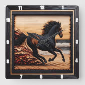 Morgan Tide Gallop: Holztextur brennen. Quadratische Wanduhr (Vorderseite)