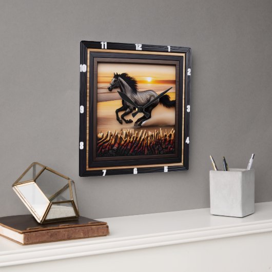 Morgan Wave Chase: Texturierter Holzeffekt Quadratische Wanduhr (Büro)