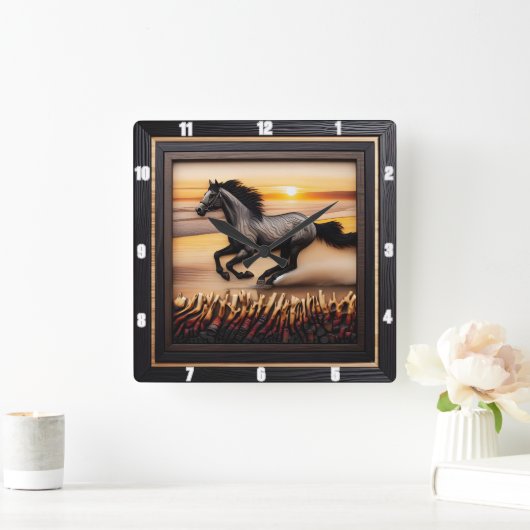 Morgan Wave Chase: Texturierter Holzeffekt Quadratische Wanduhr (Zuhause)