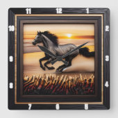 Morgan Wave Chase: Texturierter Holzeffekt Quadratische Wanduhr (Vorderseite)