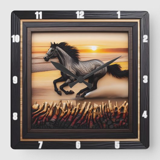 Morgan Wave Chase: Texturierter Holzeffekt Quadratische Wanduhr (Vorderseite)