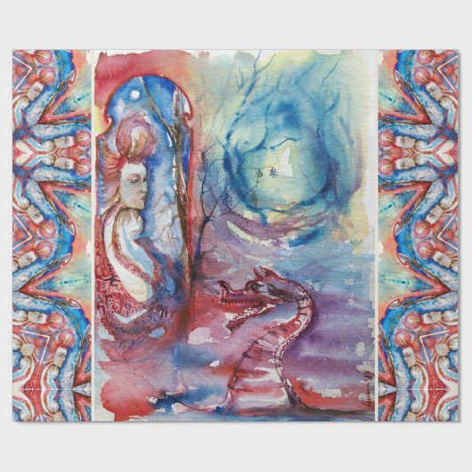 MORGANA Verzauberung und Drache ,Rosa blaue Fantas Geschenkpapier (Flach)