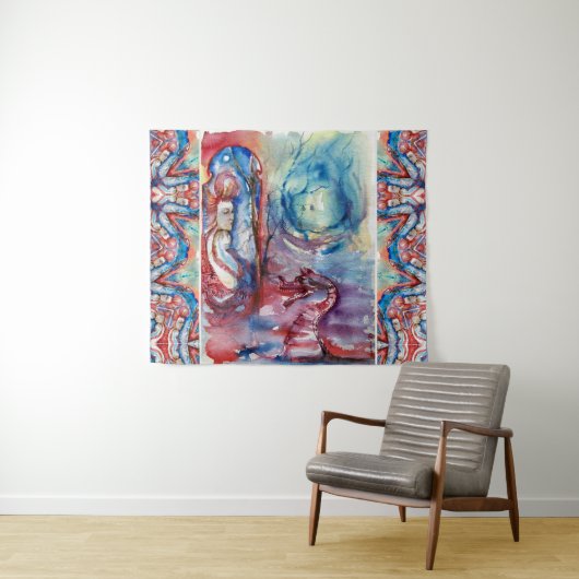 MORGANA Verzauberung und Drache ,Rosa blaue Fantas Wandteppich (Beispiel (Horizontal))