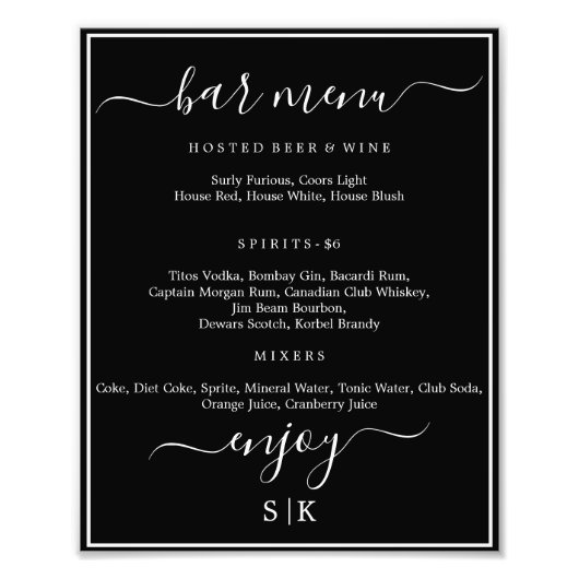 "Morgana Wedding Suite - Bar Menu Sign" Fotodruck (Vorne)