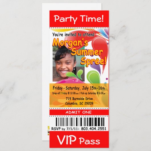 Morgans SommerSpree VIP-Karten-Foto-Party (rot) Einladung (Vorne/Hinten)