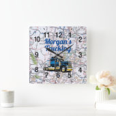 Morgan's Trucking Road Map Quadratische Wanduhr (Zuhause)