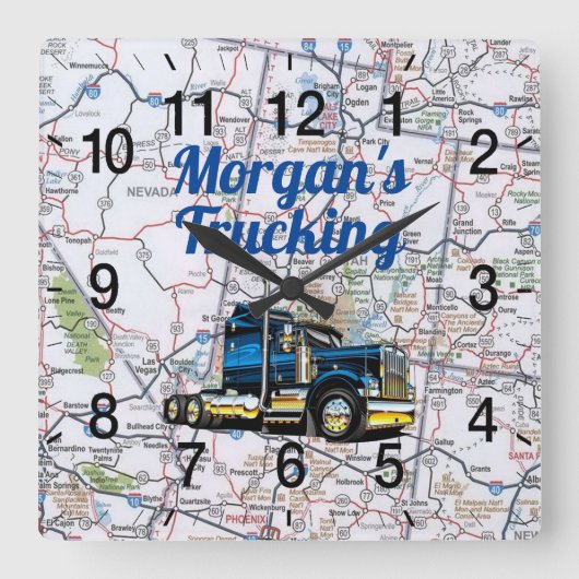 Morgan's Trucking Road Map Quadratische Wanduhr (Vorderseite)