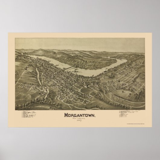 Morgantown, WV Panorama Karte - 1897 Poster (Vorne)