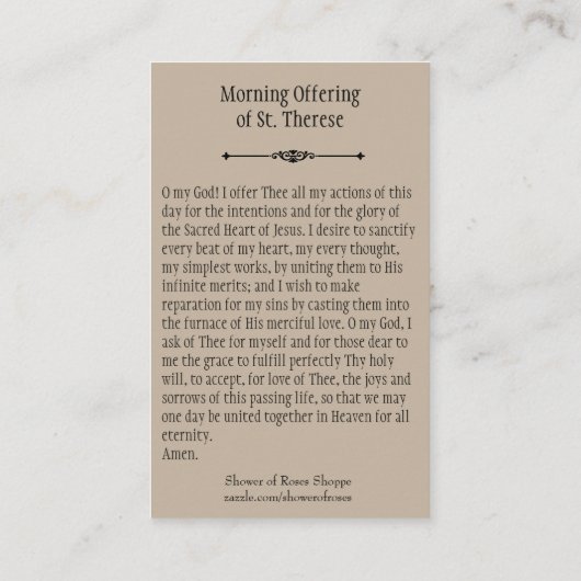 Morgen-Angebot der Gebets-heiligen Karte St. (Rückseite)