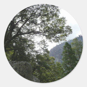 Morgen auf dem Weg zu den Vernal Falls im Yosemite Runder Aufkleber