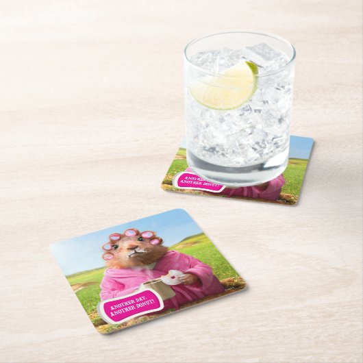 Morgen Groundhog mit Frühstücks-Krapfen und Kaffee Rechteckiger Pappuntersetzer (Vor Ort)